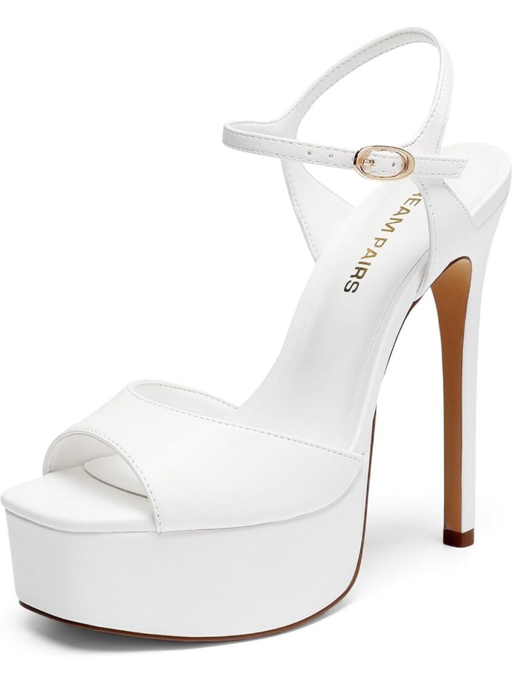 Women's White High Platform Heel 5.75 Open Square Toe Ankle Strap Heeled Sandal